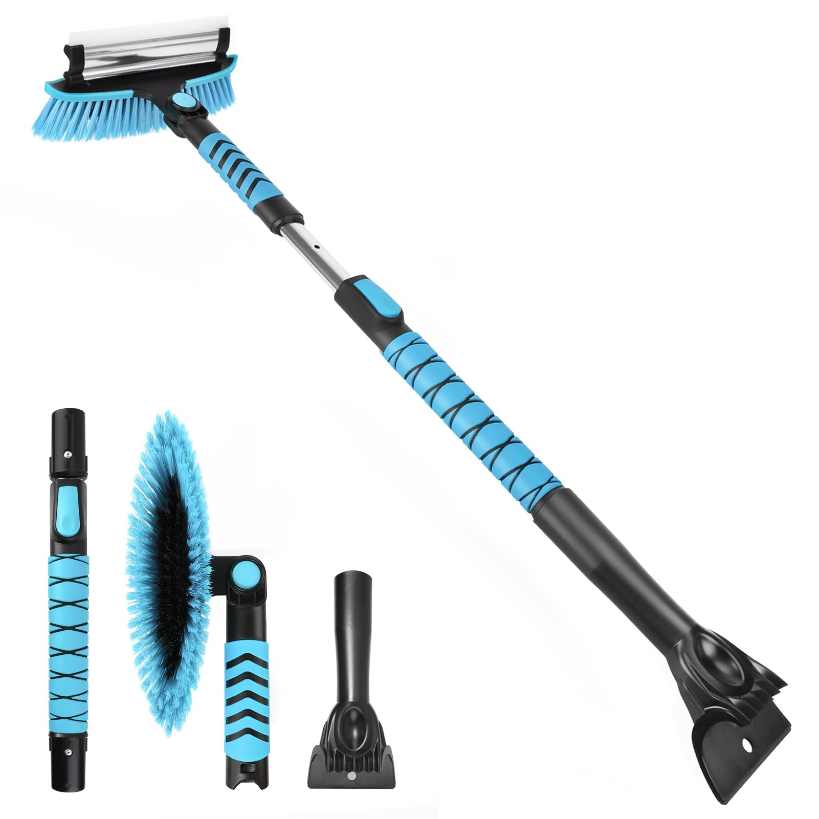 Rascador de hielo para parabrisas de coche, cepillo para nieve de 43 pulgadas, rascador de nieve desmontable 3 en 1 con escobilla de goma, cabezal de cepillo giratorio de 180°, agarre de