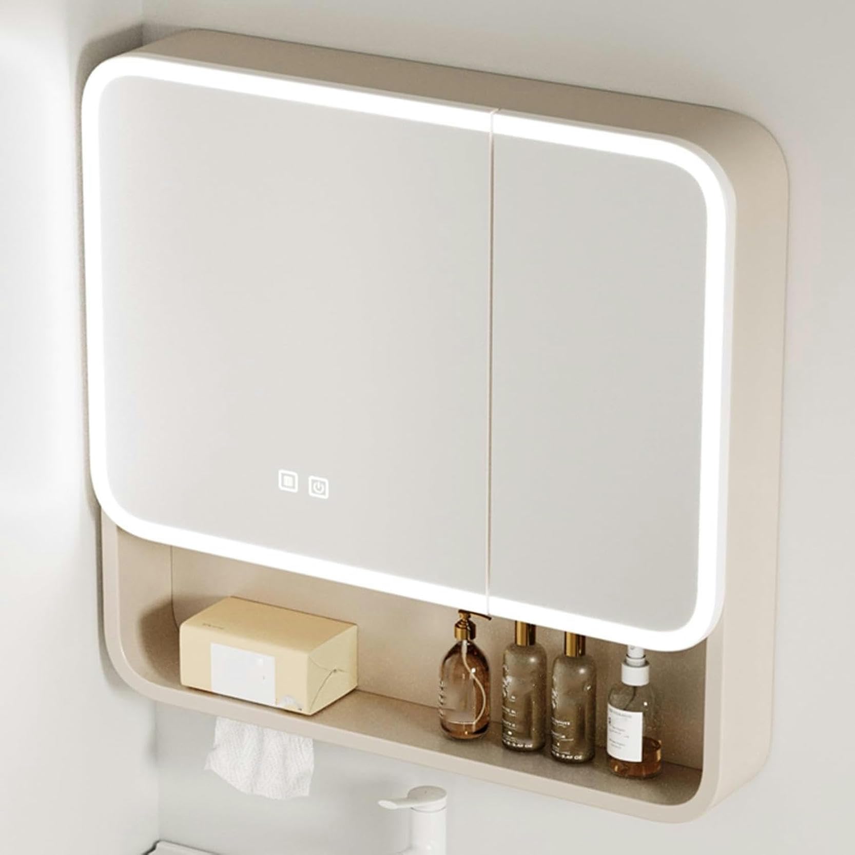 Doble Toque Inteligente Espejo de Baño Armario con Espejo Montado en La Pared Espejo Caja de Espejo Del Gabinete Led Baño Espejo Gabinete Antiniebla Doble Puerta Colgando Gabinete Gabinete de Espejo d
