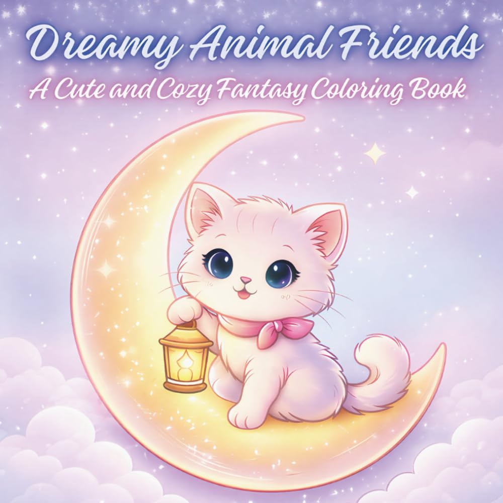 Dreamy Animal Friends Coloring Book | Cute Fantasy Animals with Bunny, Puppy, Bear, and Friends | Cozy Magical Scenes, Stress Relief Coloring Book for ... w/ Crescent Moons, Stars & Dreamy Scenes