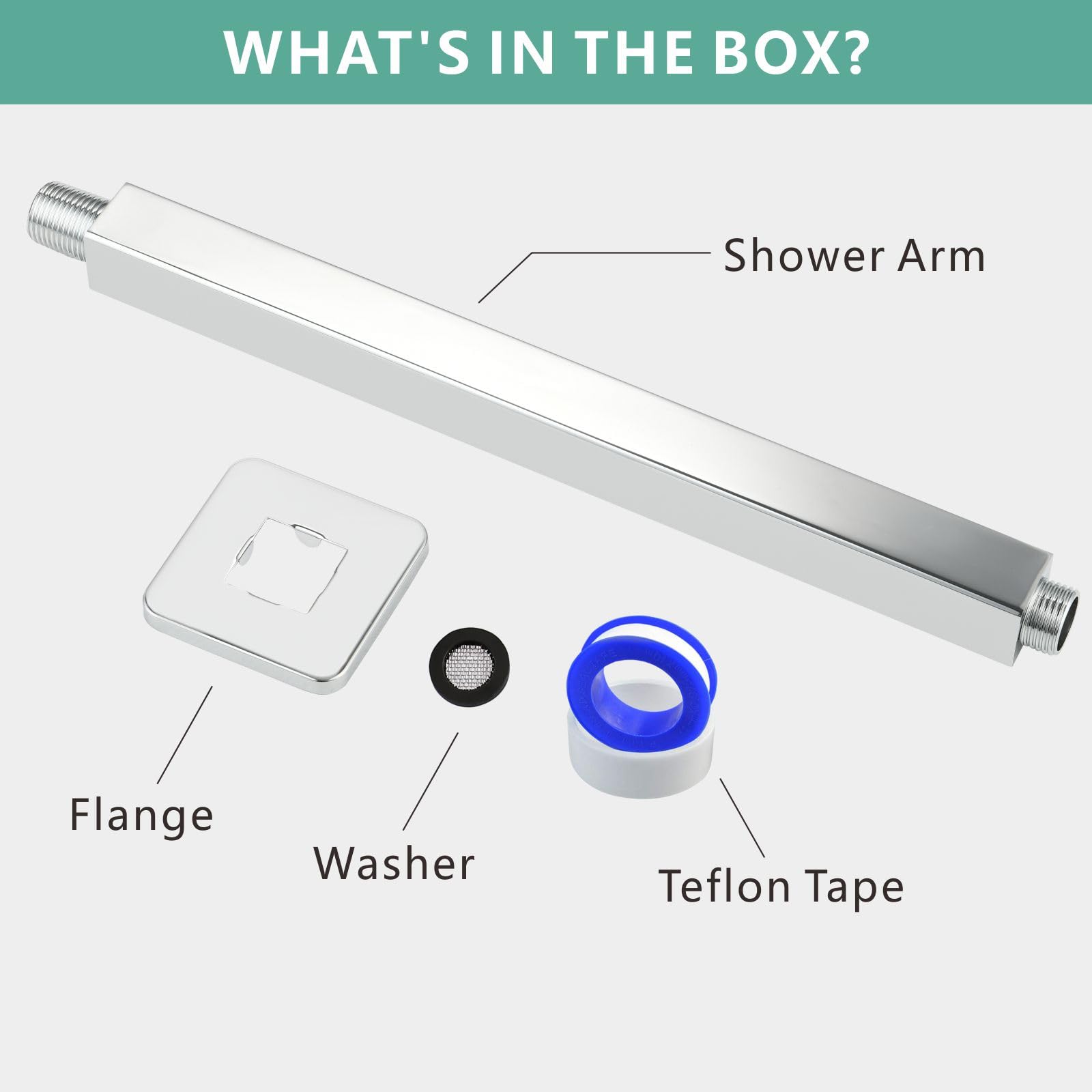 Voolan Shower Arm with Flange, Ceiling Mounted Square Fixed Shower Pipe, Bathroom Straight Rain Shower Replacement Arm - Image 3