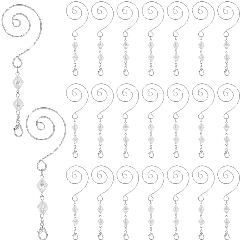 SOFPLATE 1 Box 25Pcs S Hook Ornament Hangers Christmas Decorations Ornament Hooks with Lobster Claws Beadable Acrylic Wire Platinum Jeweled Hanging Decorative for Christmas Tree Wall Party Home Decor