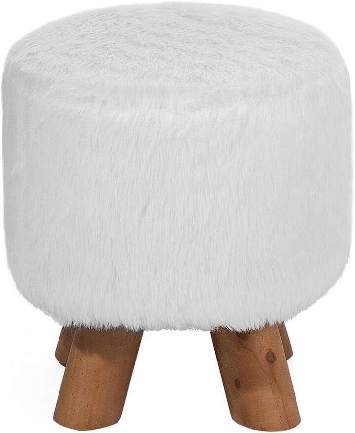 Iowa Stool White Round Shape Cuddly 33 x 33 cm Polyester Beliani