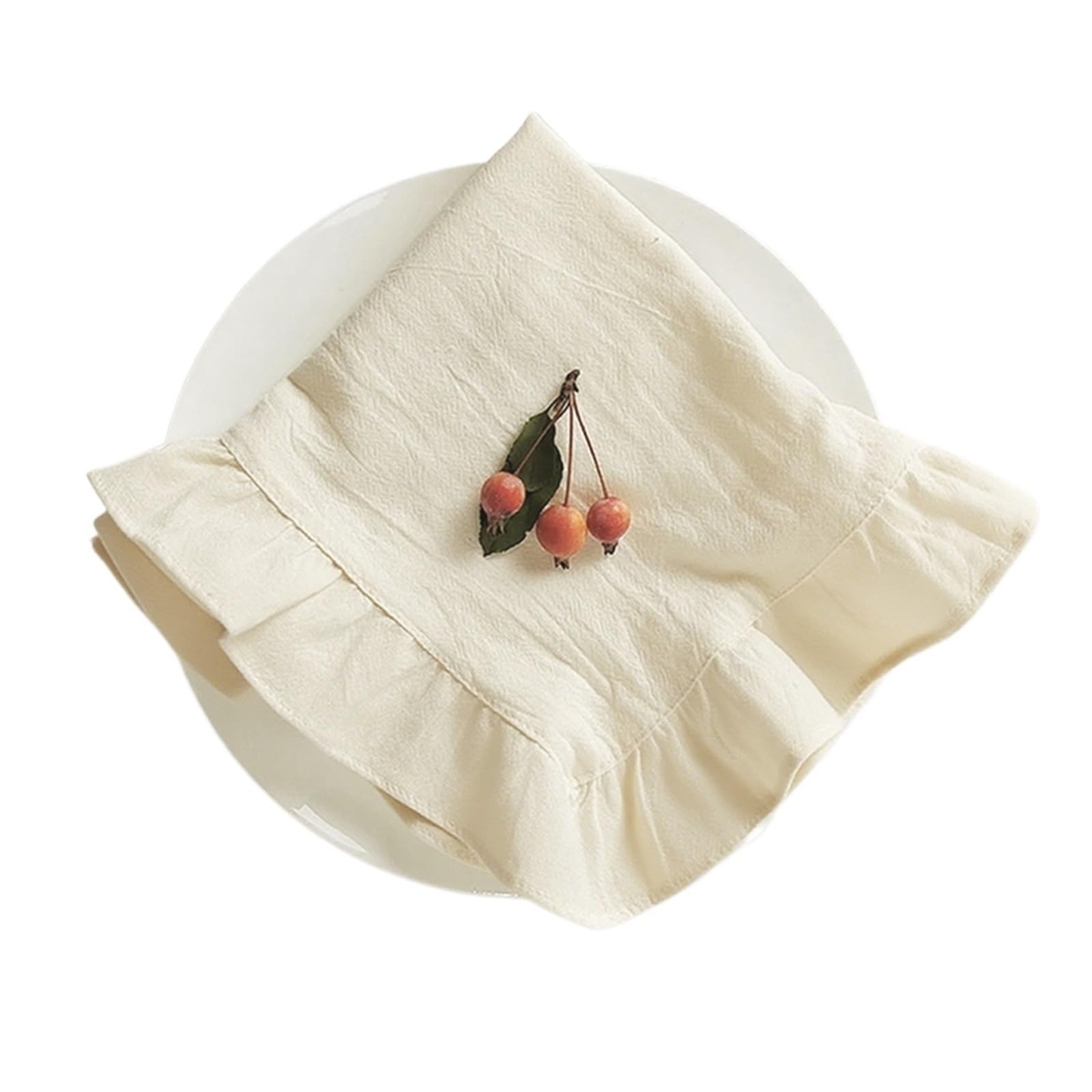 Ruffle Placemats Cotton Ruffle Cloth Napkins Set of 6 Dinner Placemat Table Decorations Handcrafted Machine Washable Kitchen Home Decor(Ivory,6Pcs 45x45cm)
