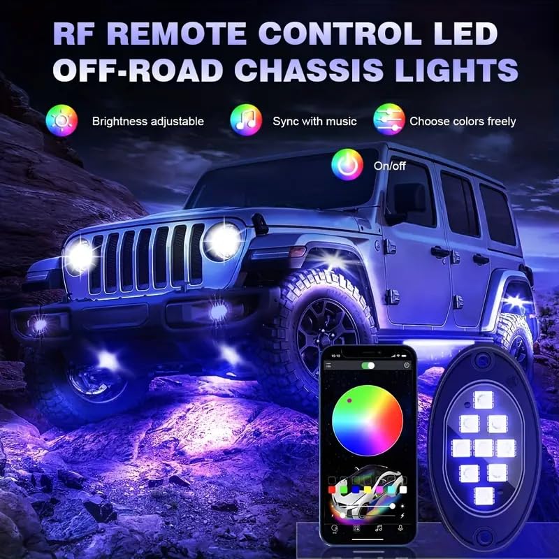 Rock Lights for Trucks, RGB LED Rock Lights Kit with, APP/Remote Control & Music Mode, Multicolor Cars Underglow, Footwell Neon Light Kits, for Pickup Off Road RZR SUV ATV UTV Car (8PC)