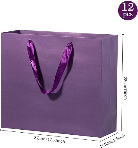 Miniatura 2 de Umoofine - Bolsa de regalo morada grande con asas de cinta, paquete de 12, 12.6 x 4.5 x 11 pulgadas, bolsa de regalo morada extragrande, bolsa de