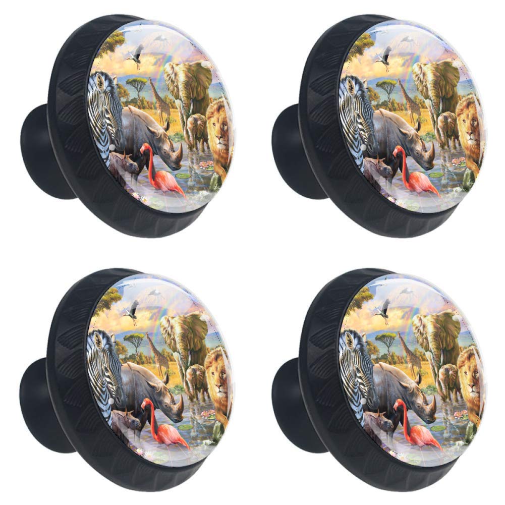 Flamingo Zebra Drawer Knob Pull Handle Cupboard Knobs with Screws 4pcs