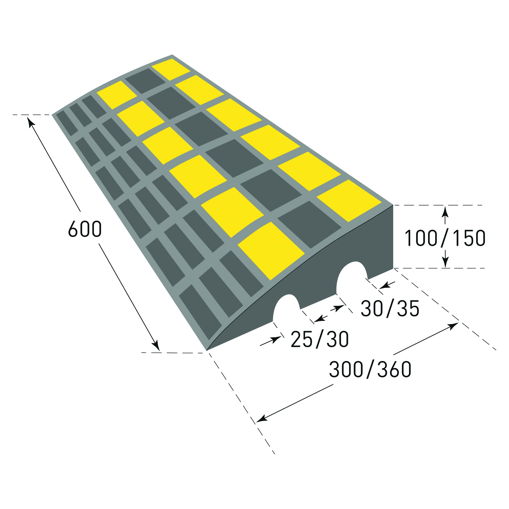 Moravia MORION Bordstein-Rampe (Gummi, LxBxH 600x360x150, schwarz, gelb reflektierend, belastbar bis 40 t) 279.20.108