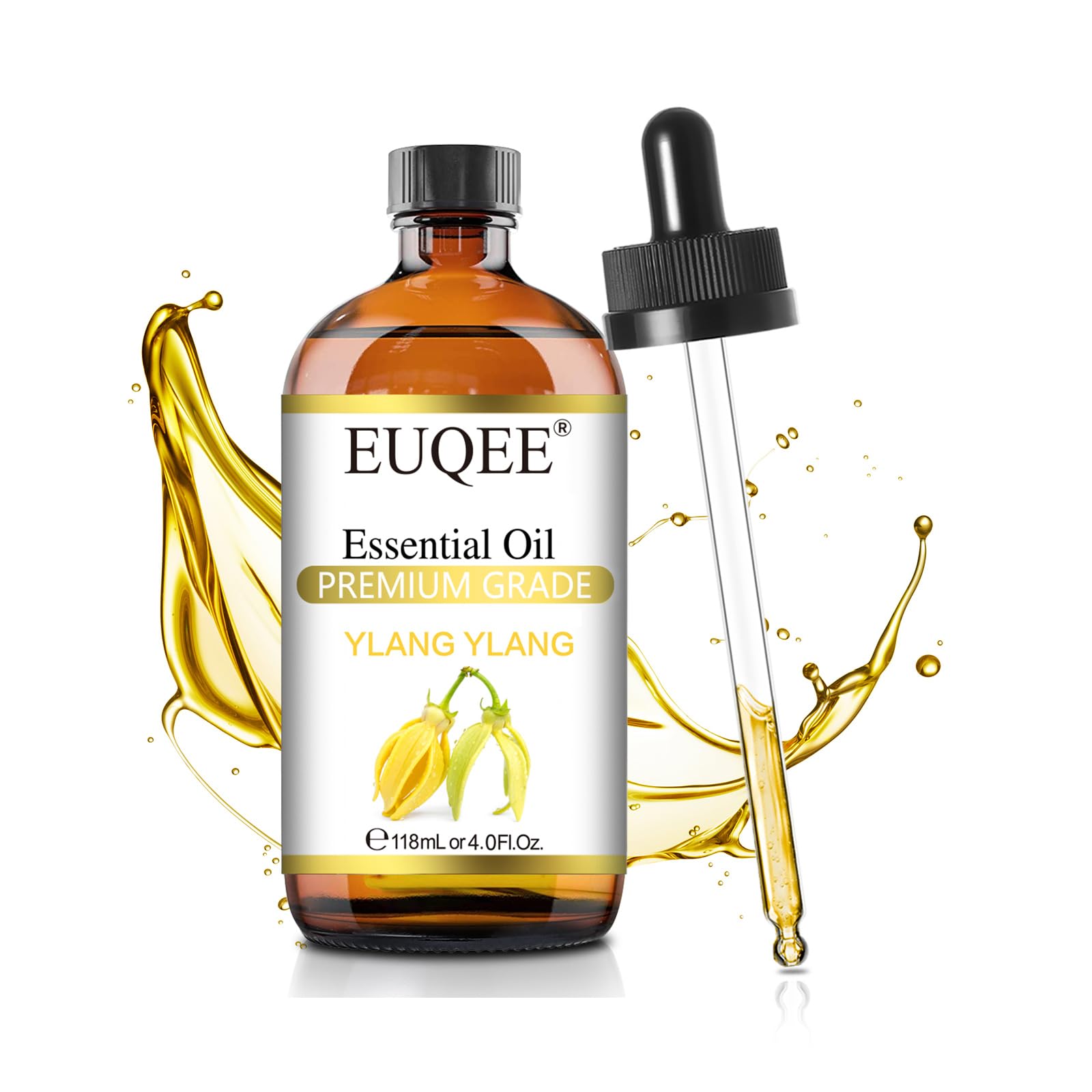 EUQEE Ylang Ylang Essential Oil 118ml with Glass Dropper, Pure Ylang Ylang Oil for Diffuser, Candle Making - 4 Fl.Oz