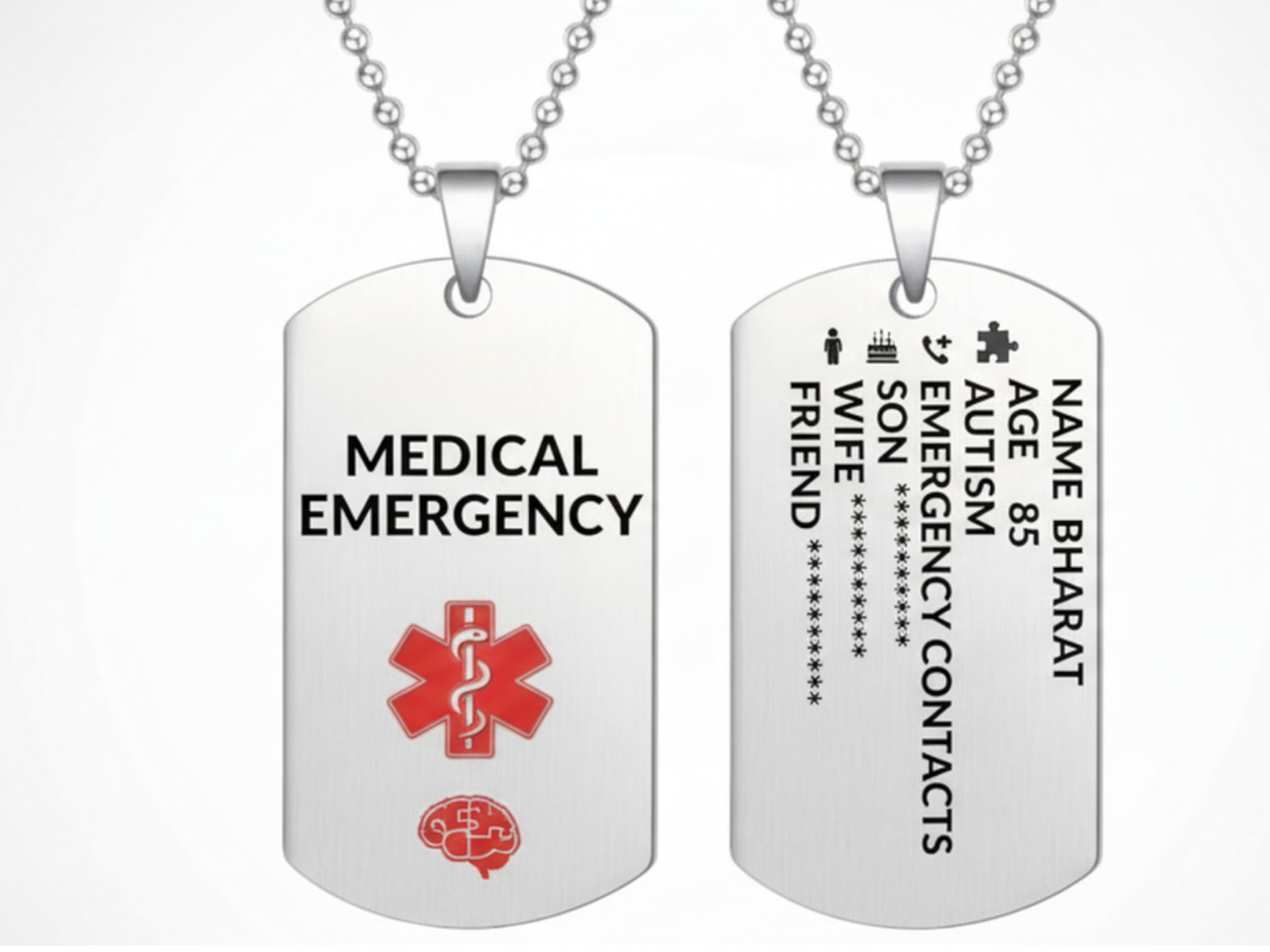 AMARKX 2-IN-1 stainless steel Personalized Medical Alert Pendant Necklace with Red Cross Snake Rod Design - Durable, Stylish Hip-Hop Jewelry for UNISEX, Men, WOMEN AND ELDER PEOPLES-image-49