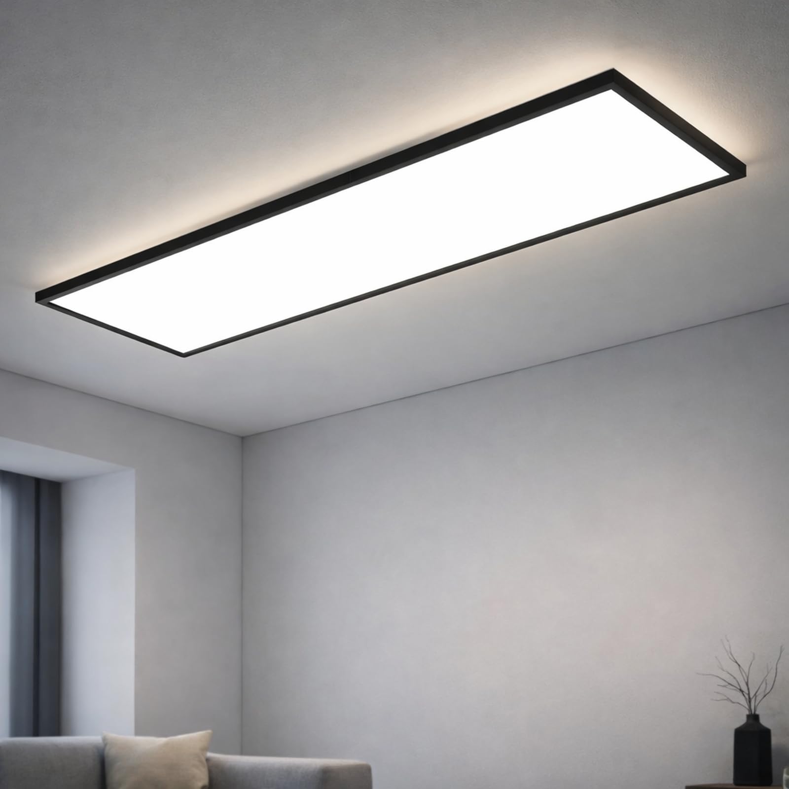 CBJKTX LED Panel Deckenleuchte Dimmbar - Flach Lang Deckenpanel mit Fernbedienung Groß Deckenlampe Weiß Tageslichtlampe Bürolampe Decke für Büro Werkstatt Küche Arbeitszimmer Flur
