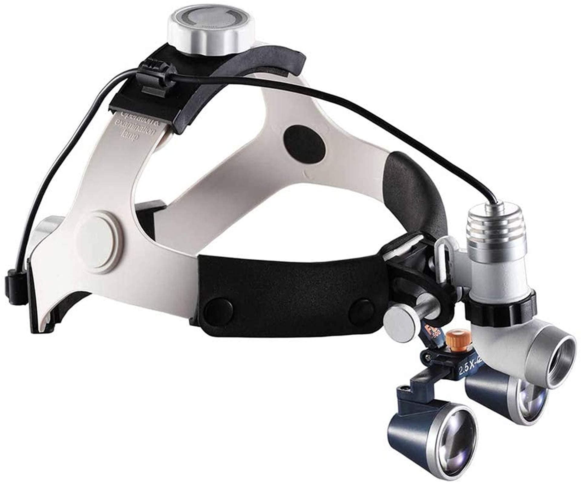 Lupe mit Stirnband, Digitale Handlupe, Dental-Binokularlupen, Stirnbandlupe mit 12000 Lux Beleuchtung, 3 W Licht, 2,5 x 3,5 x 420 mm optisches Glas, 2,5 x