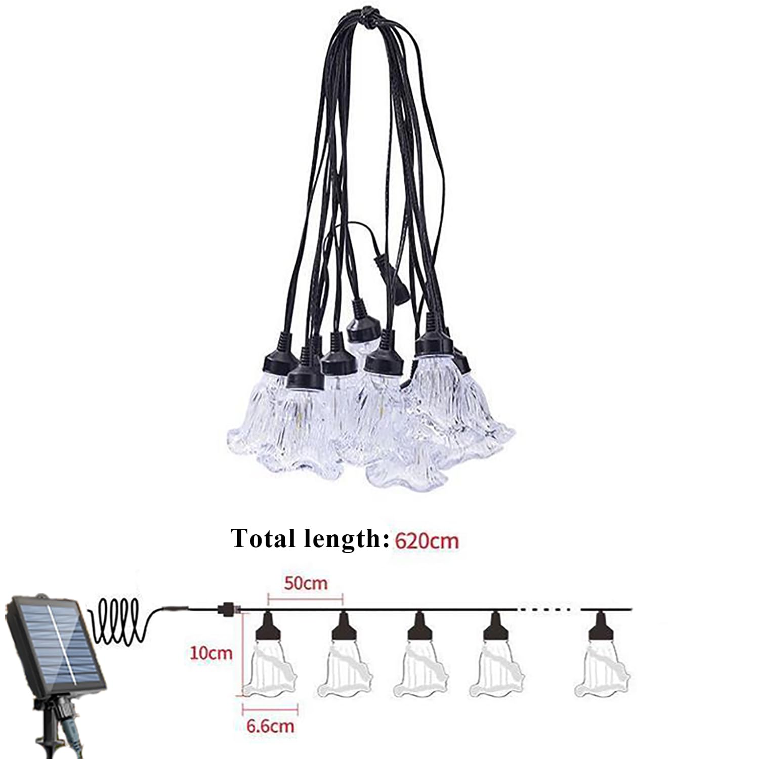 Catena luminosa solare per esterni, 5 m, 10 LED, lampada a forma di fiori di mucca, con telecomando, impermeabile, decorazione per casa, cortile, terrazza, feste, matrimoni (blu)