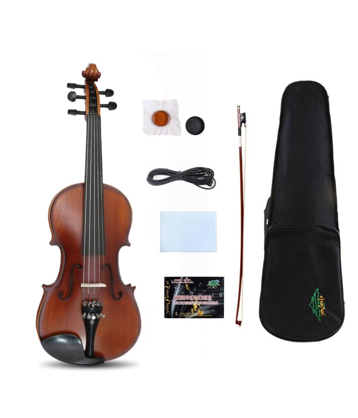 WUQIMUSC 5 String Electric Acoustic Violin 4/4 full size, Solid Maple Spruce hand Made violin kit with case bag,bow (Brown color)