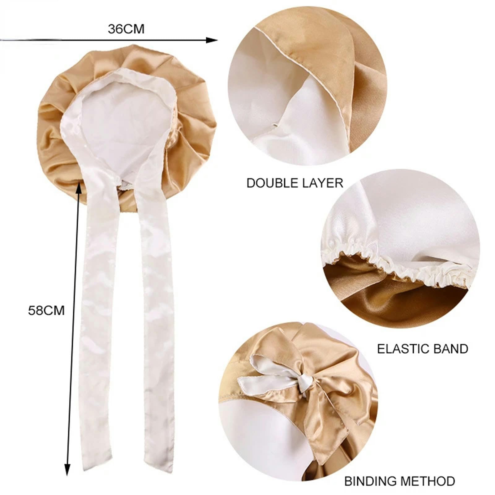 Cuffia Capelli Ricci Notte Cofano Satinato Regolabile A Doppio Strato Reversibile Notturno per Sonno per Dormire Tappo Cofano per Donne-Cachi