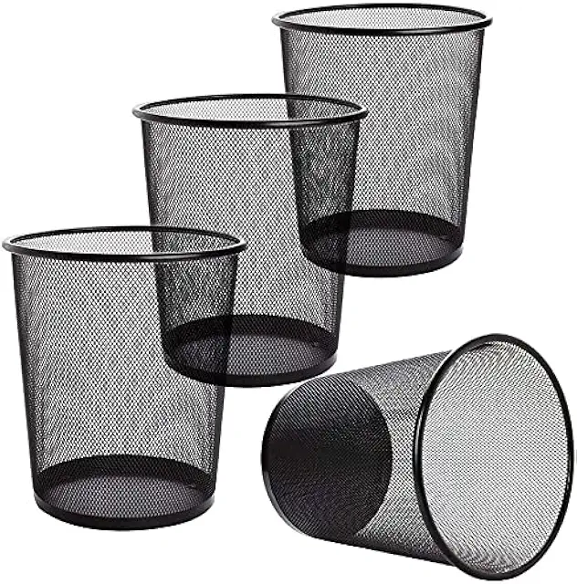 Juego de 4 Cubos de Basura de Malla Circular - Cesto de Lixo Negro para Hogar y Oficina