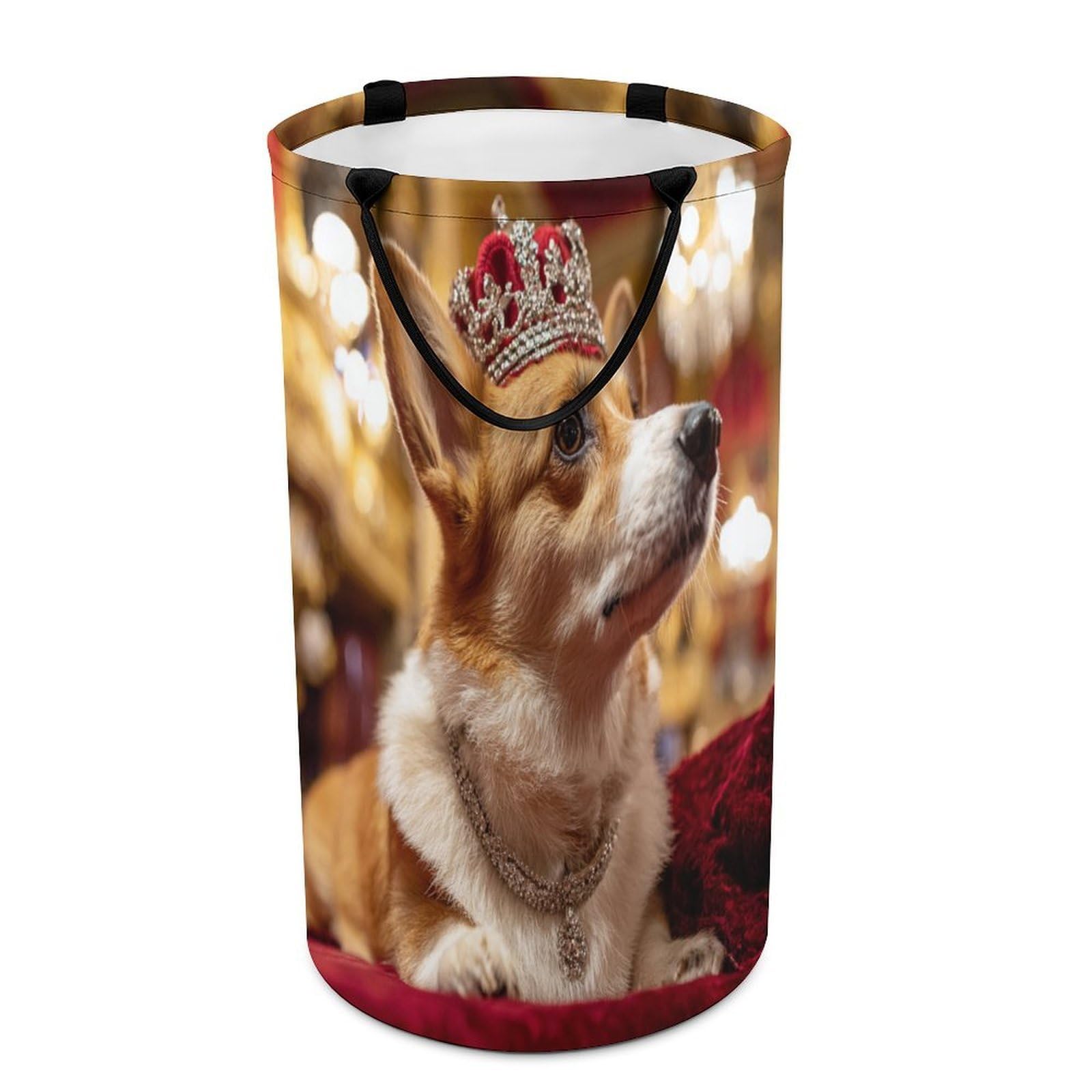 LUYYSKY Cute Realistic Dogs Puppies Versatile Storage Laundry Basket, Beautiful Abstract Crown Animals Dogs Pattern Large Capacity Bathroom Hamper With Handle