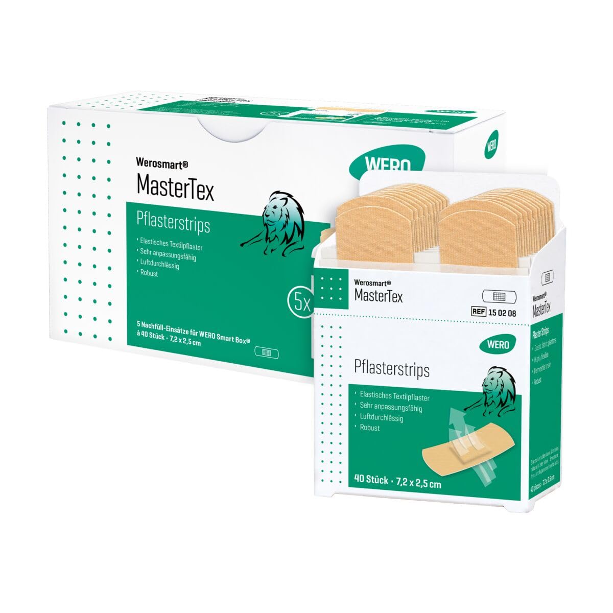 Werosmart® MasterTex Pflasterstrips 7,2 × 2,5 cm, 5 Einsätze | Nachfüll-Einsätze für WERO Smart Box® Pflasterspender