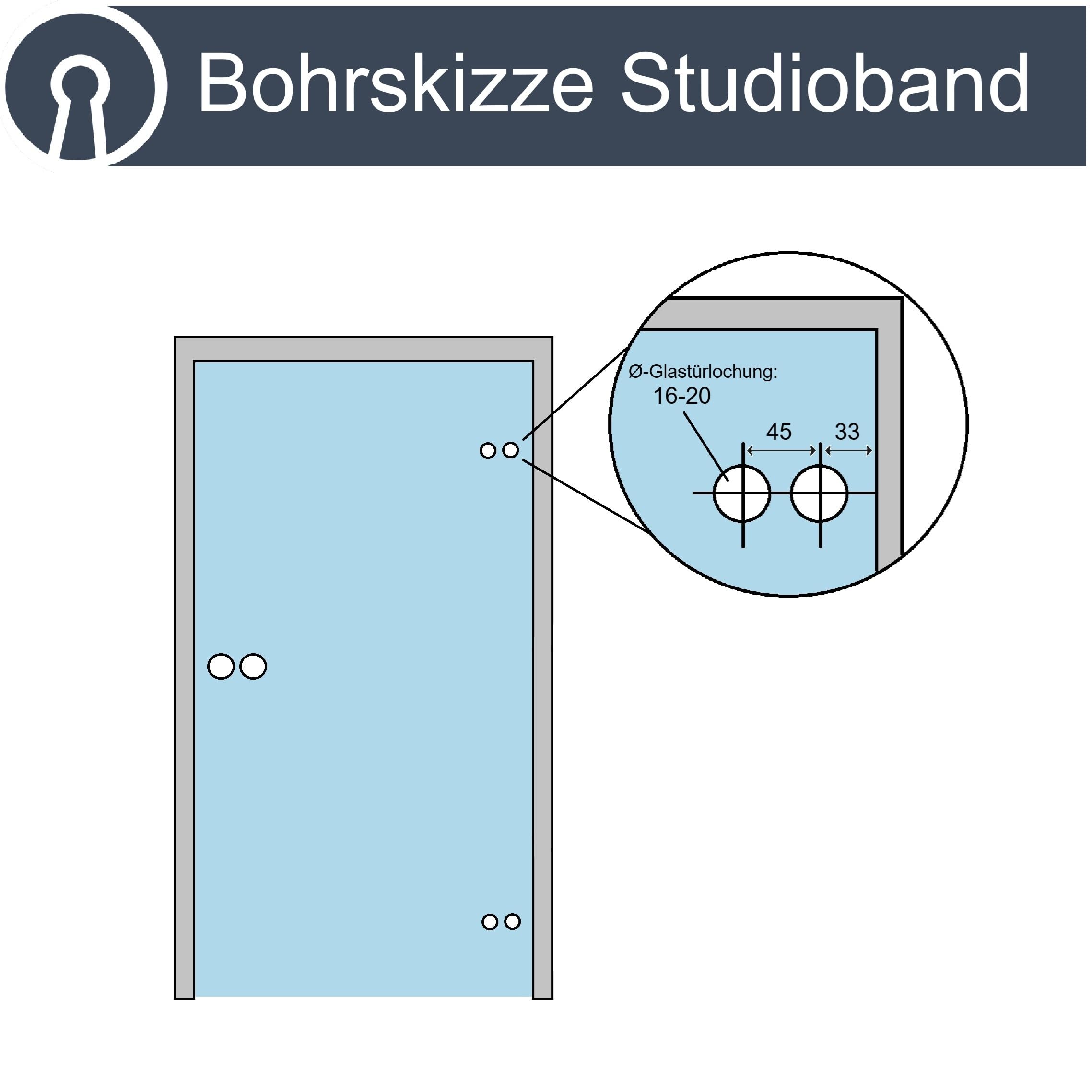 Glastürband Paar Edelstahl matt Glastürbeschlag Studiobohrung Glastürbänder Glastürscharnier (2-tlg. Bänder rund - Edelstahloptik)