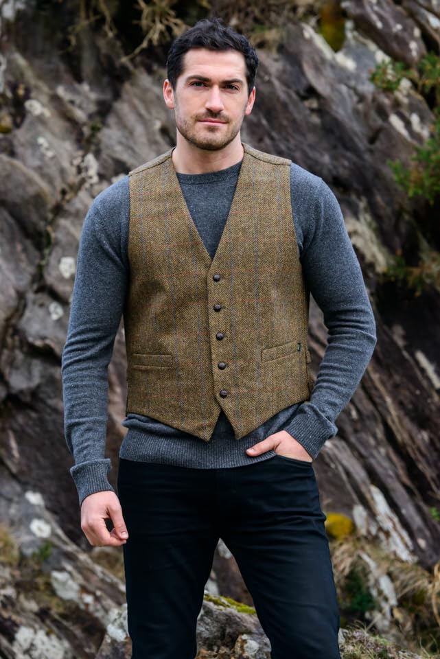 Tweed Vest for Men, Made in Ireland, 100% Irish Tweed, Brown, Medium3