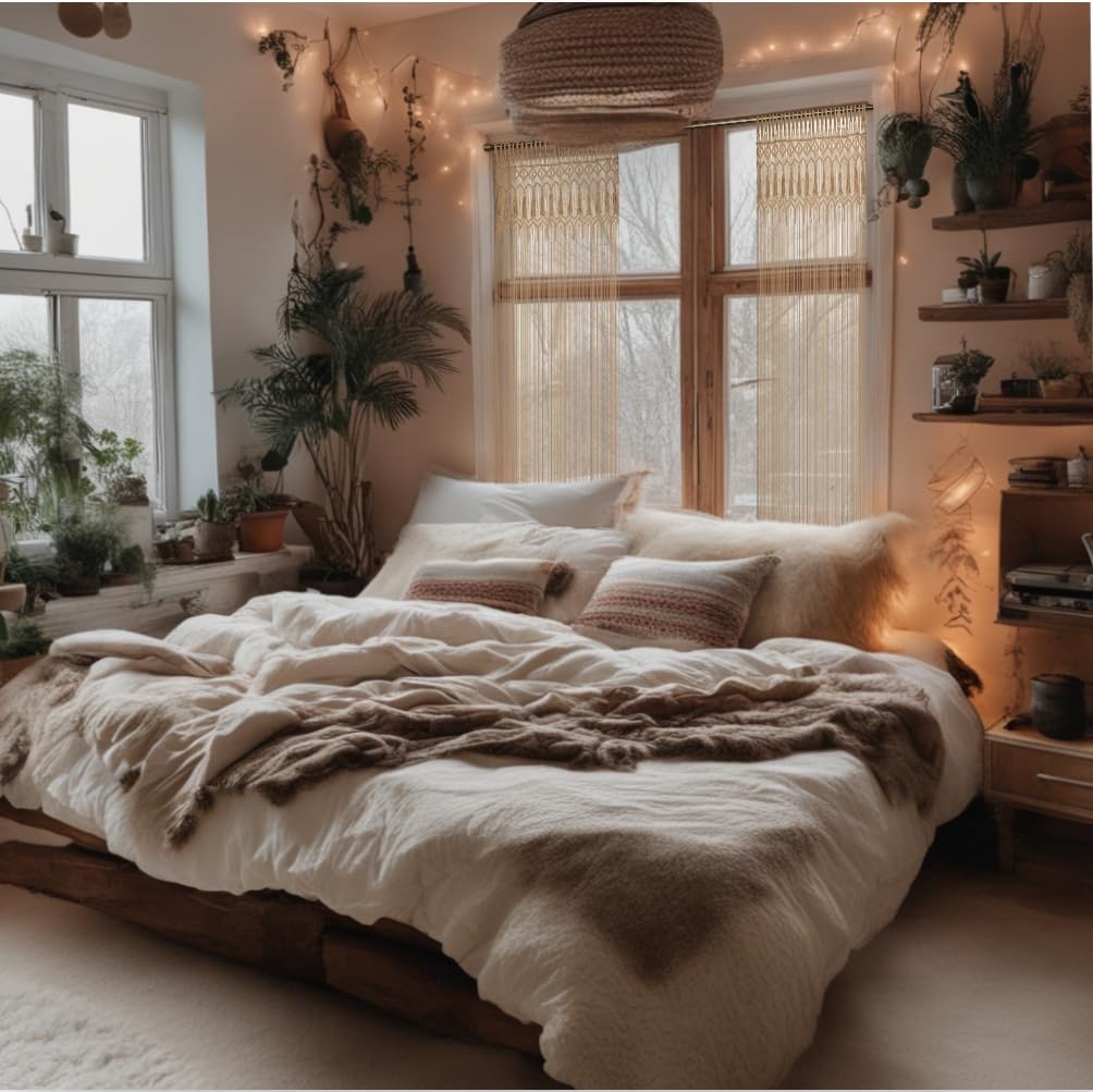 Cozyor Makramee Boho Vorhang Türvorhang Fenstervorhang 132x200cm als Raumtrenner, Wandbehang & Deko beige, für Traubogen, Hochzeit, Wohnzimmer, Balkon Handmade