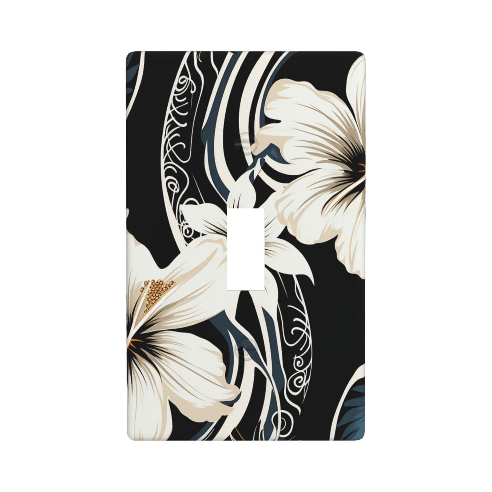 Decorator Wall Plate Cover Single Toggle Light Switch Cover Black and white hawaiian flowers Wallplates Blank Electrical Rocker Switch Plate Covers for Electrical 4.5" x 2.76"