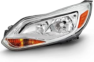ACANII Driver-Side Headlight Assembly for 2012-2014 Ford Focus Halogen Models with Chrome Trim