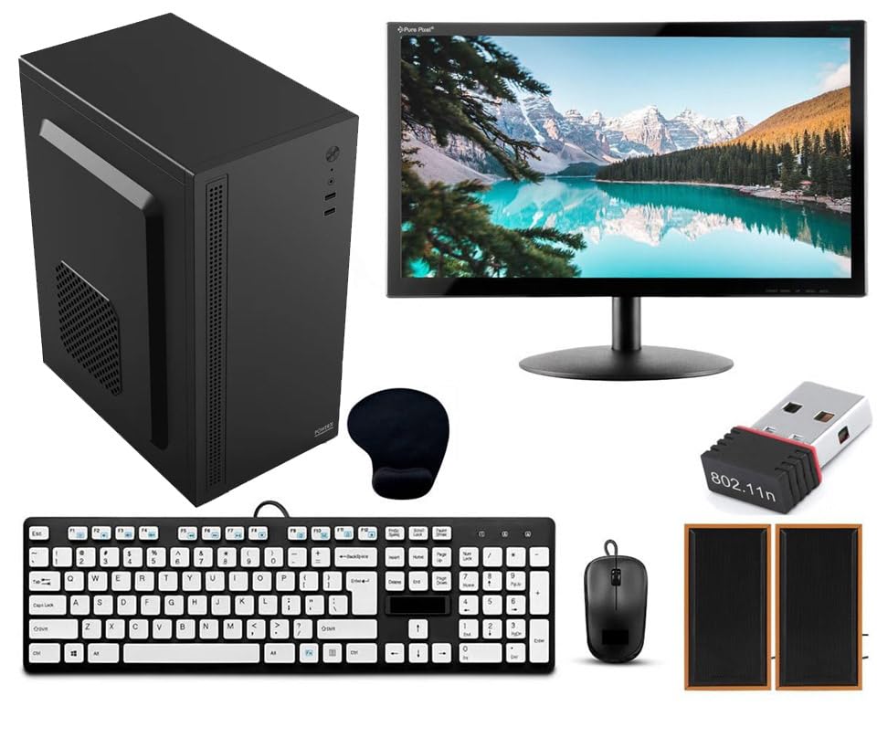 Desktop Computer Set with i5 3470, 8GB RAM, 256GB SSD, 19-inch Monitor, Keyboard, Mouse, WiFi, Speakers, Windows 10, Black