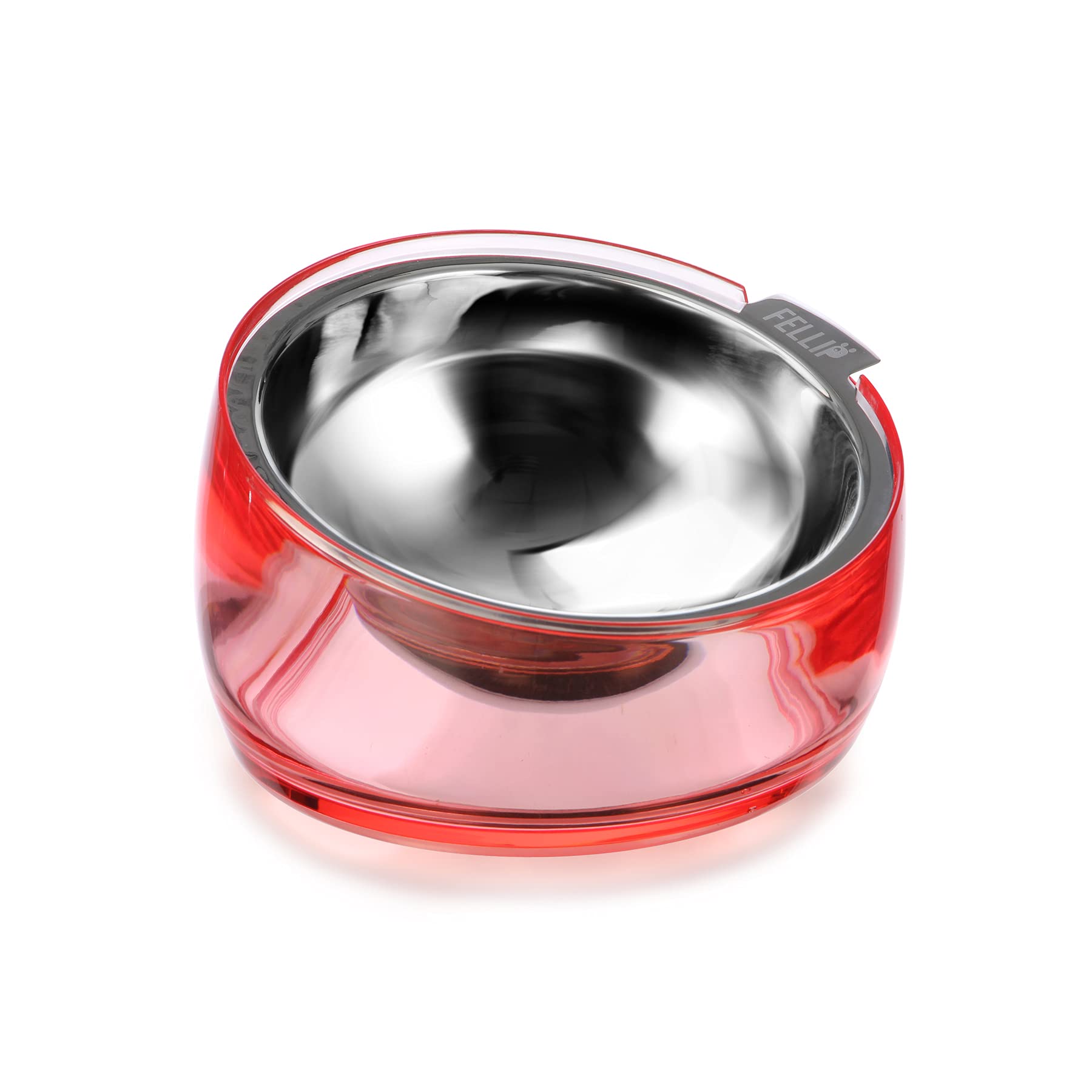 Felli Pet Raised Dog Bowls Stainless Steel Slanted Oval Dish Tilted Anti Vomiting, No Spill, Weighted Non Skid Elevated Slanted Metal Feeder for Small Medium Dog, Bulldog(1.5 Cups Superb, Pink Ruby)