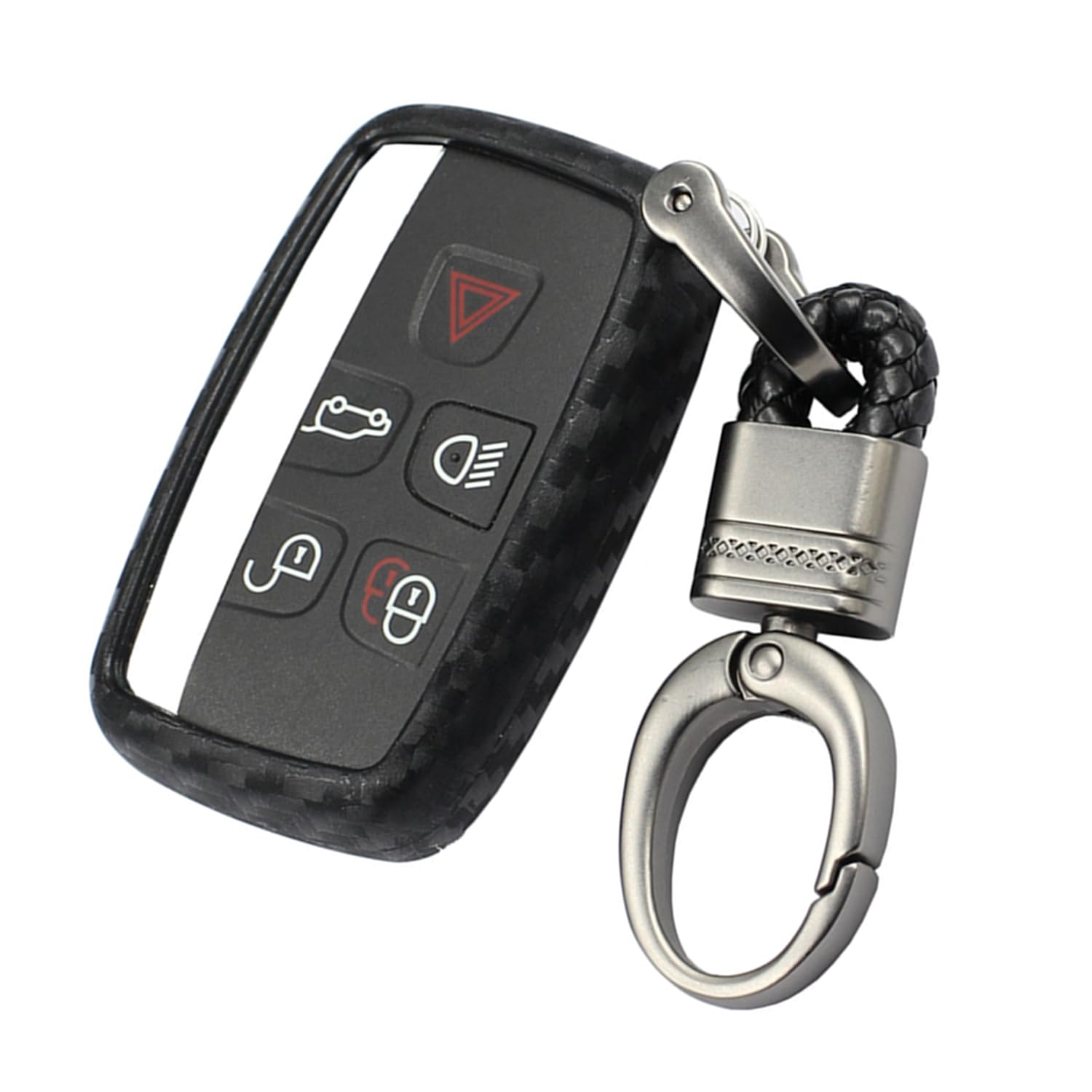 M.JVisun Soft Carbon Fiber Finish Car Key Fob Cover For Land Rover Discovery 4/Sport Freelander 2 For Range Rover Evoque/Sport/Velar Electroplated TPU Case With Metal Keychain - Blue — view 11