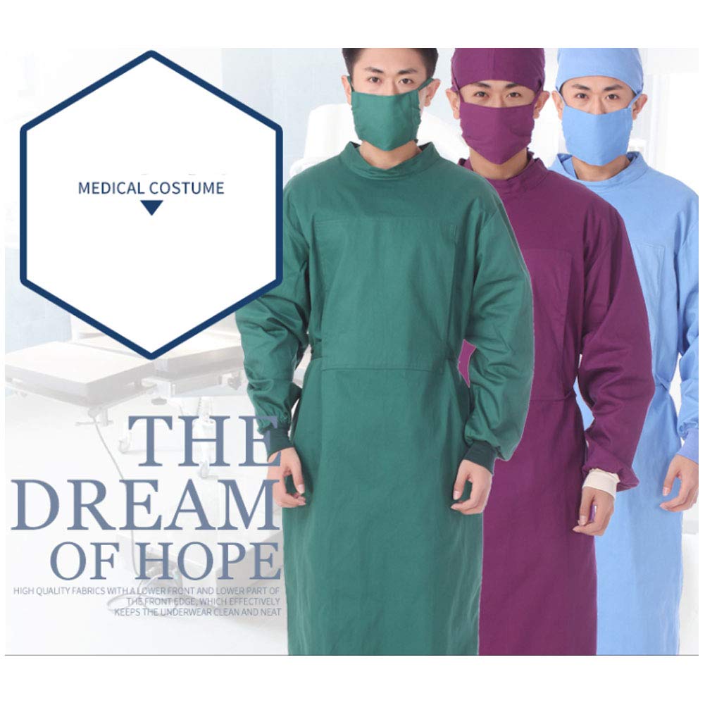 Hommes Robe d'Isolation à Manches Longues Uniforme Chirurgien Costume Smock-Frock Lab Manteaux Taille XXL (Vert)