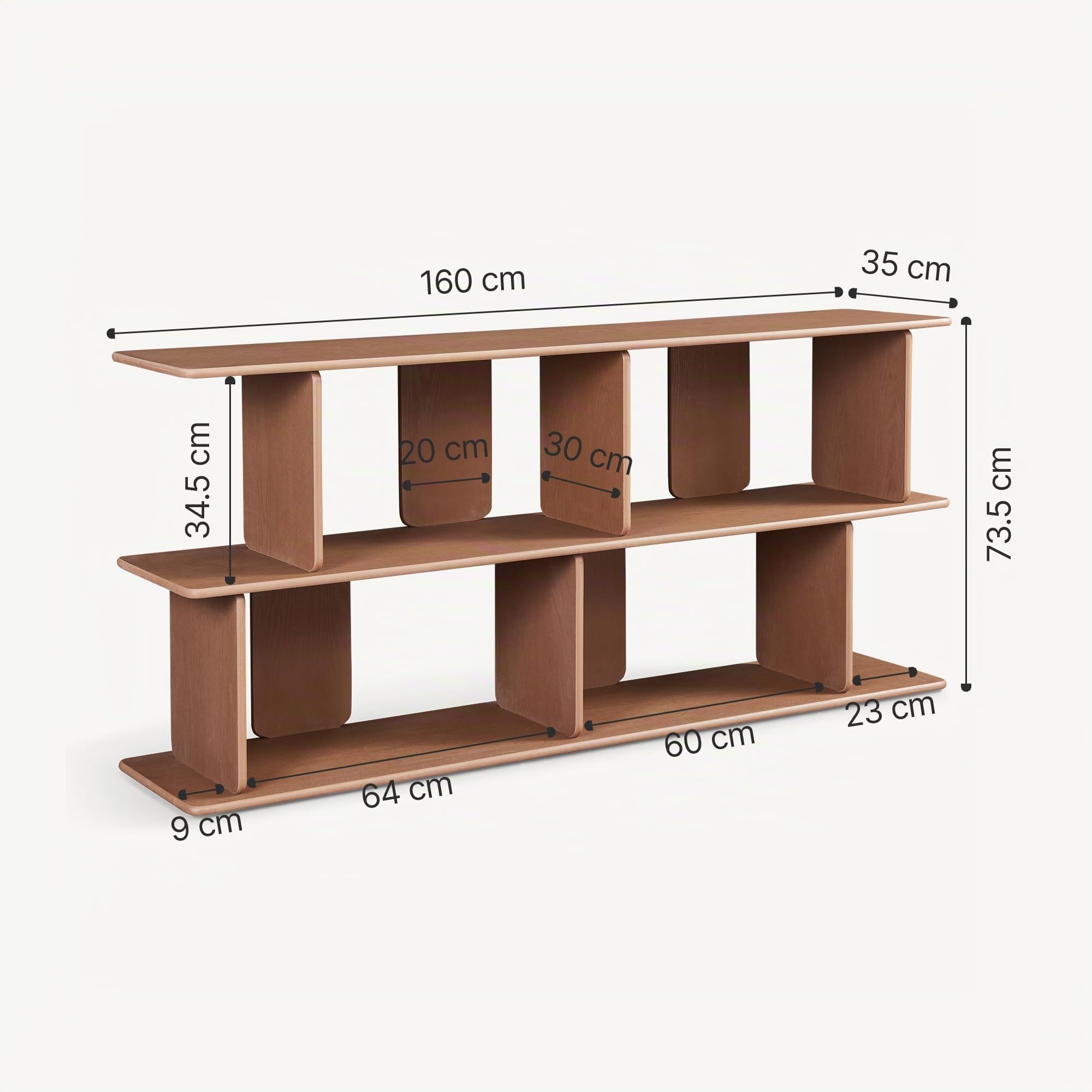 [en.casa] Estantería Gäljami Librería Escalonada con 4 Compartimentos Abiertos Separador de Ambientes Mueble TV para Despacho Oficina Sala de Estar 160 x 35 x 74 cm - Efecto Nogal