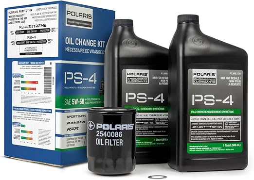 Polaris PS4 Oil Change Kit for Specific RANGER, RZR, Sportsman, ACE 570 Models With 4 Stroke Engine, Includes 2 Quarts of PS-4 5W-50 Full Synthetic Oil, 1 Oil Filter, 1 Washer, UTV SxS ATV - 2202166