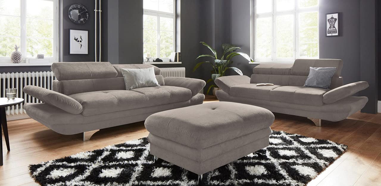 Fabrique Sofa Set for Living Room 5 Seater Elegancy 2+2+1 Sofa Stool Modern Multi-Angle Adjustable Headrest and Hand Rest - 4 Year Warranty Premium Comfortable Suede Fabric Dark Cream 5 Seater Sofa-image-42