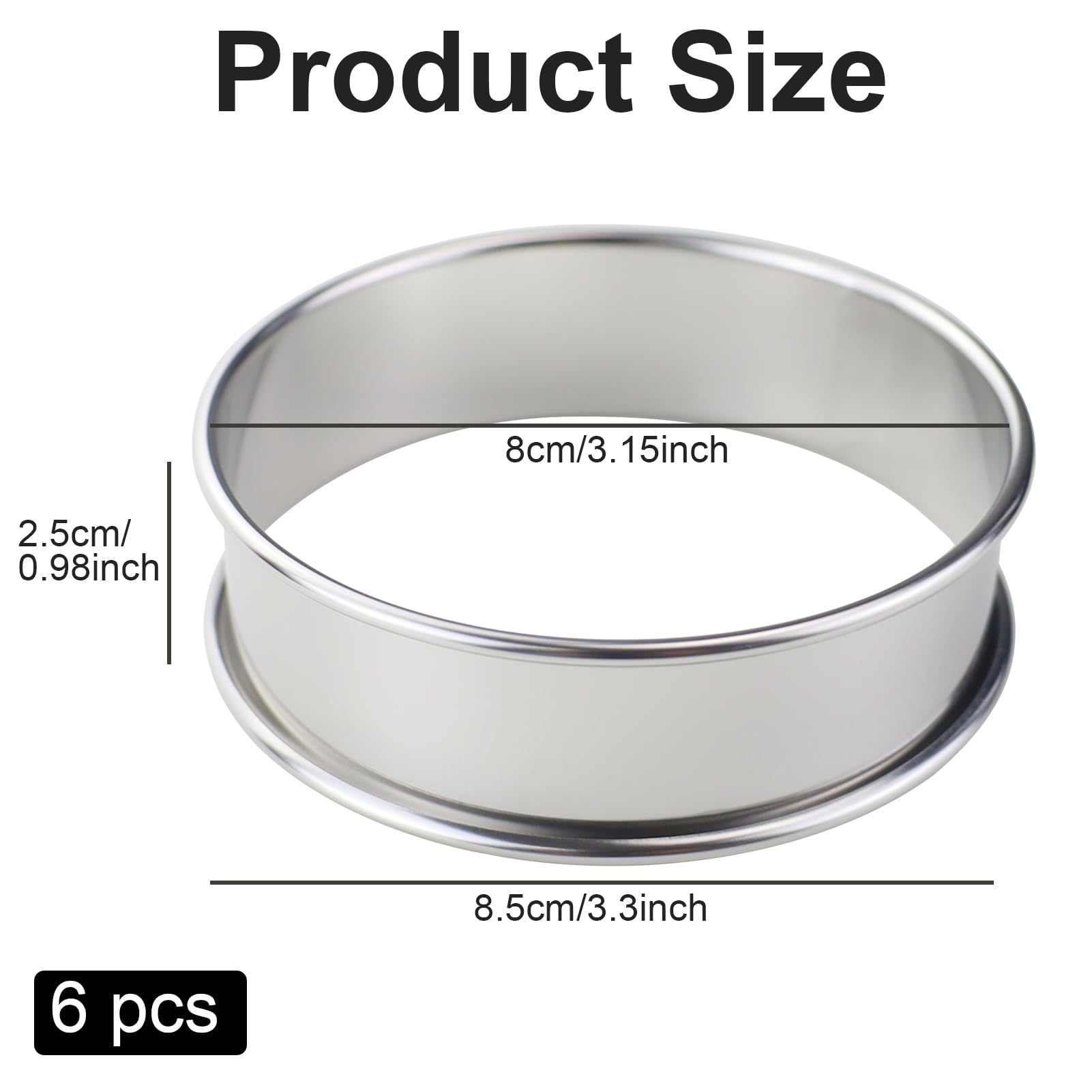 Set 6 Anelli Per Torte 10cm In Acciaio Inossidabile - Stampo Rotondo Antiaderente Per Crostate E Mousse