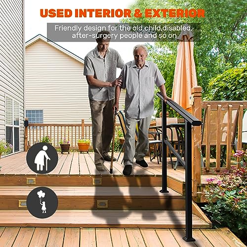 Handrails for Outdoor Steps, 3 Step HandRail Fit 2 or 3 Steps Outdoor Stair Railing, Deck Handrail, Metal Porch Railing, Porch Steps, Metal Handrail Stair Rail with Installation Kit