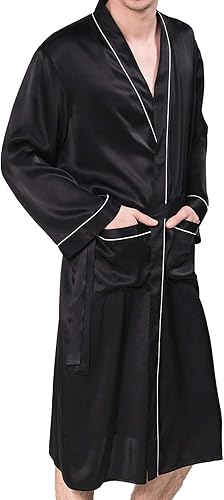 Bata de baño de seda real para hombre, bata de baño ligera de lujo para hombre, de manga larga, seda de morera