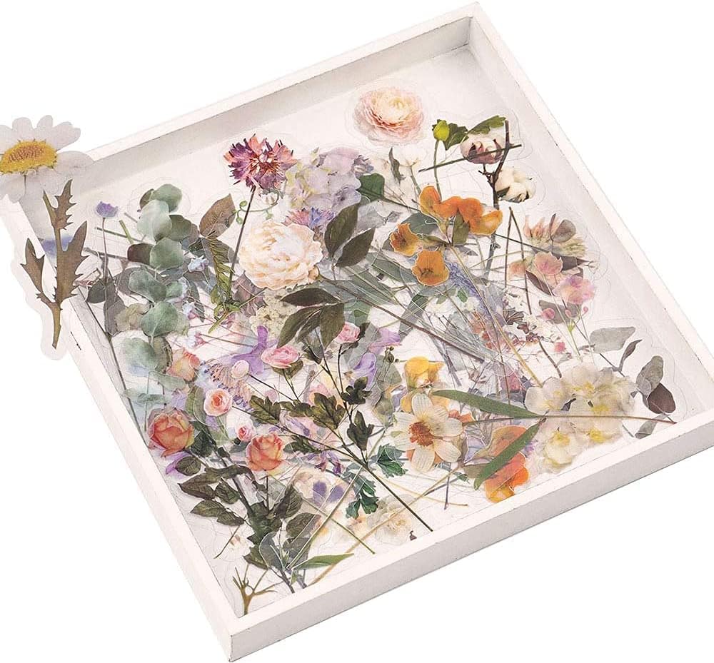 320 Stück Vintage-Aufkleber In PET – Transparente Blumen-, Pflanzen- & Naturmotive Für Scrapbooking, DIY & Dekoration