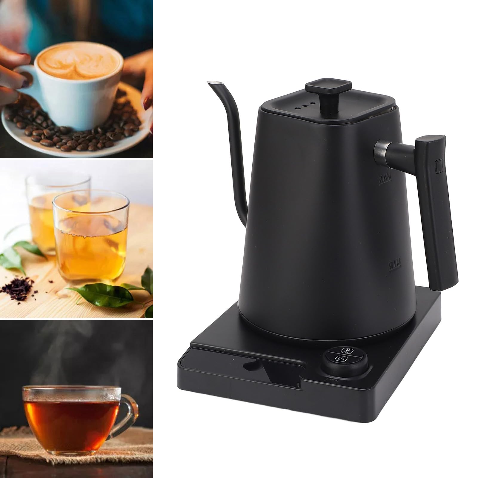 Yinhing Hervidor Eléctrico con Cuello de Cisne, Control de Temperatura, Pantalla LED de Acero Inoxidable 304, para Verter sobre café, Tetera, Negro Mate, 1200W, Preparación Precisa (Enchufe europeo