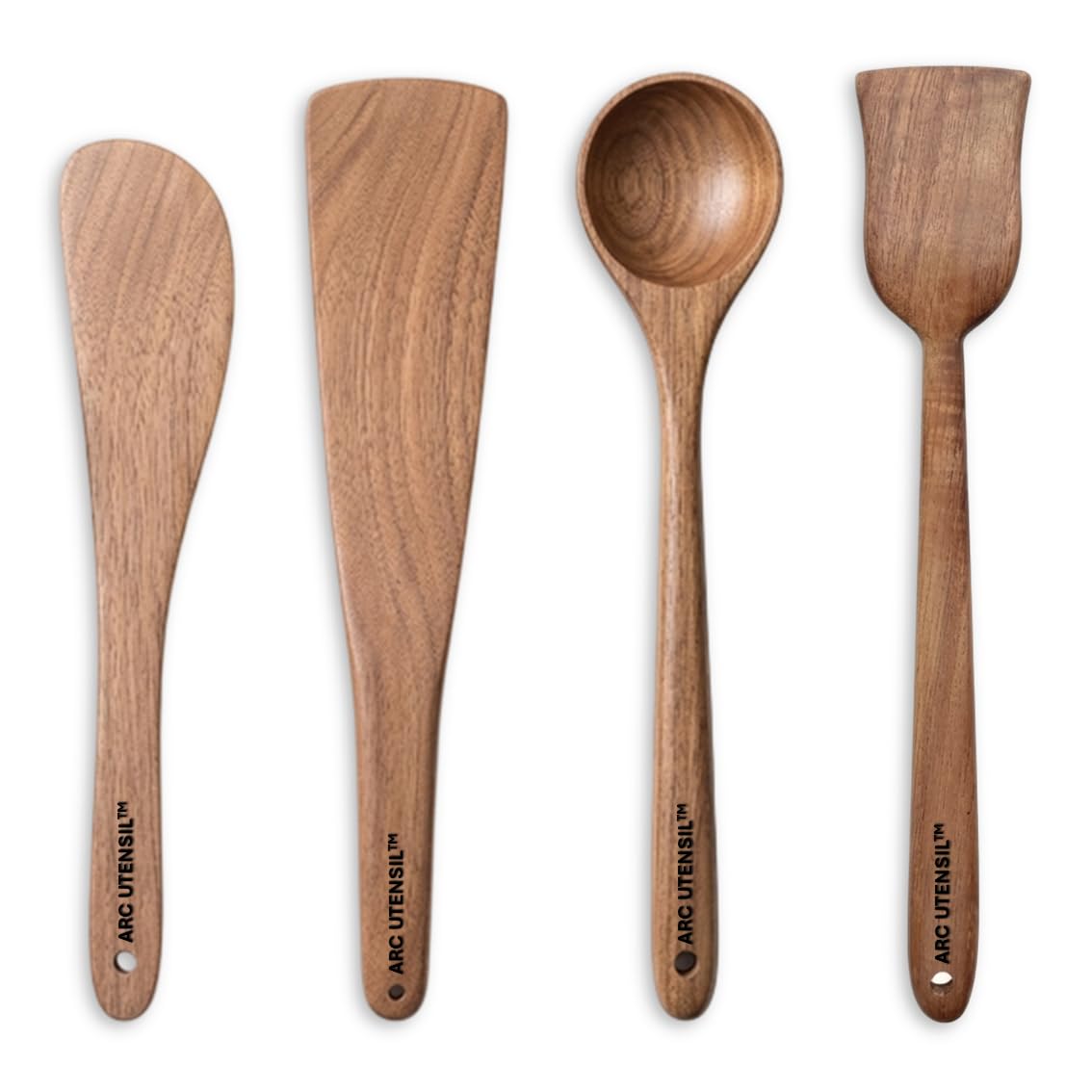 Arc Utensil Neem Wood Cooking Spoon Set | Wooden Cooking Utensils for Kitchen | Natural Neem Wood Spatula & Ladle | Non-Stick Safe Wooden Spoon for Cooking | Handmade Kitchen Wooden Tools (Set of 4)