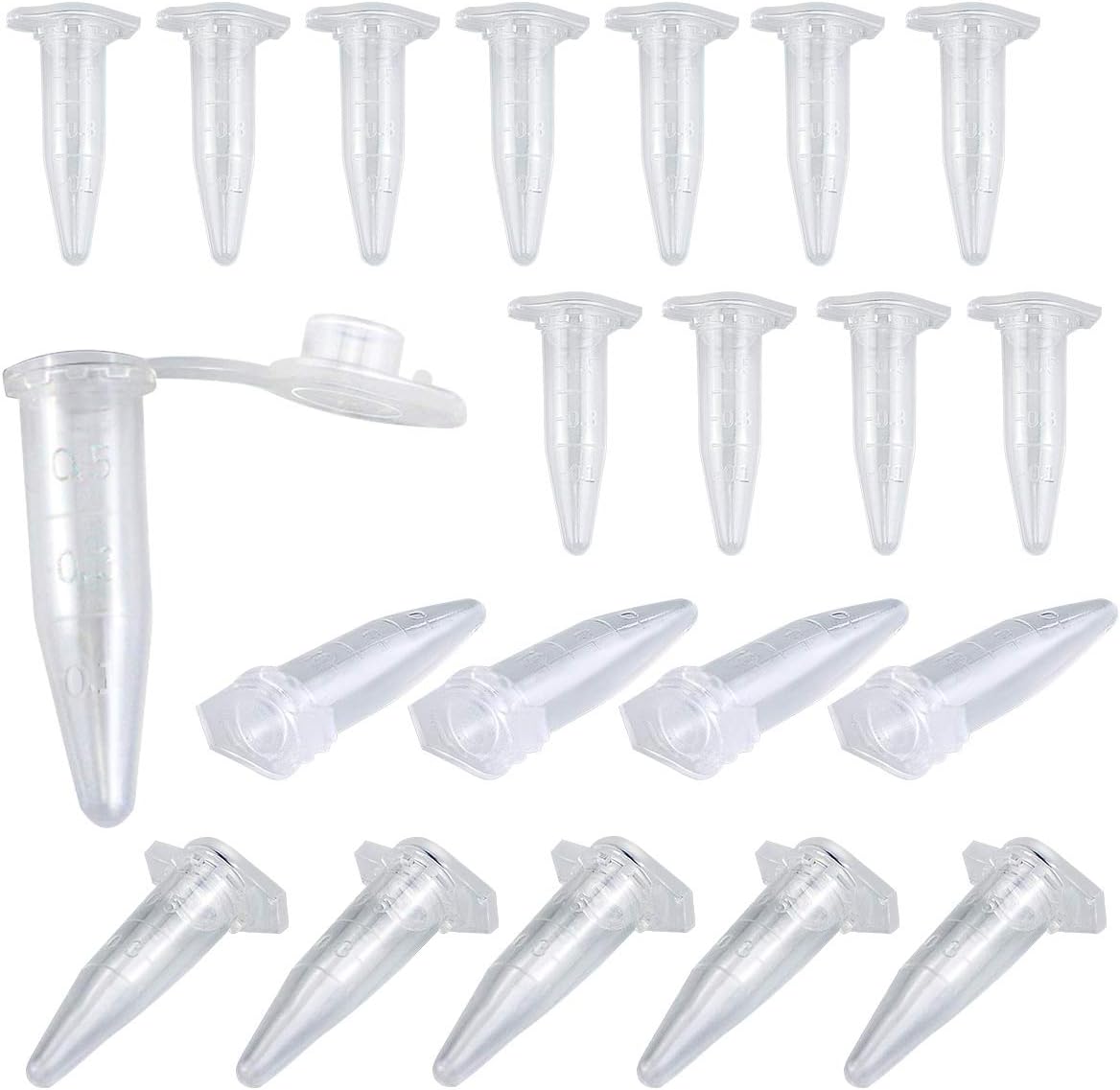 Twdrer 500PCS 0.5ML Clear Plastic Graduated microcentrifuge Test Tubes with Attached Lid,Micro Centrifuge Small Sample Bottle Vials Container with Cap for Lab