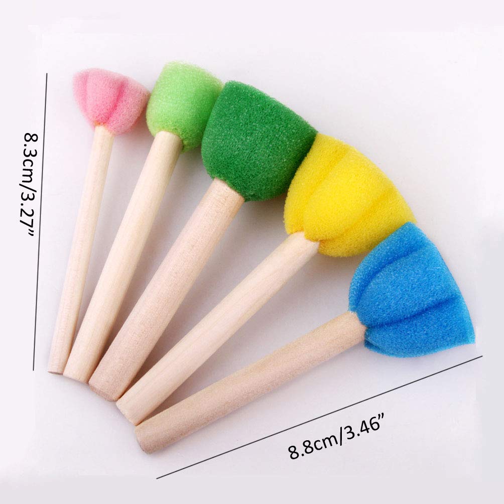 10 Pcs Assorted Colored Creative Sponges Brush Set Wooden Handle Painting Tool for Kids