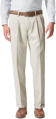 Dockers - Pantalones para hombre, ajuste holgado, cómodos, caqui, plisados