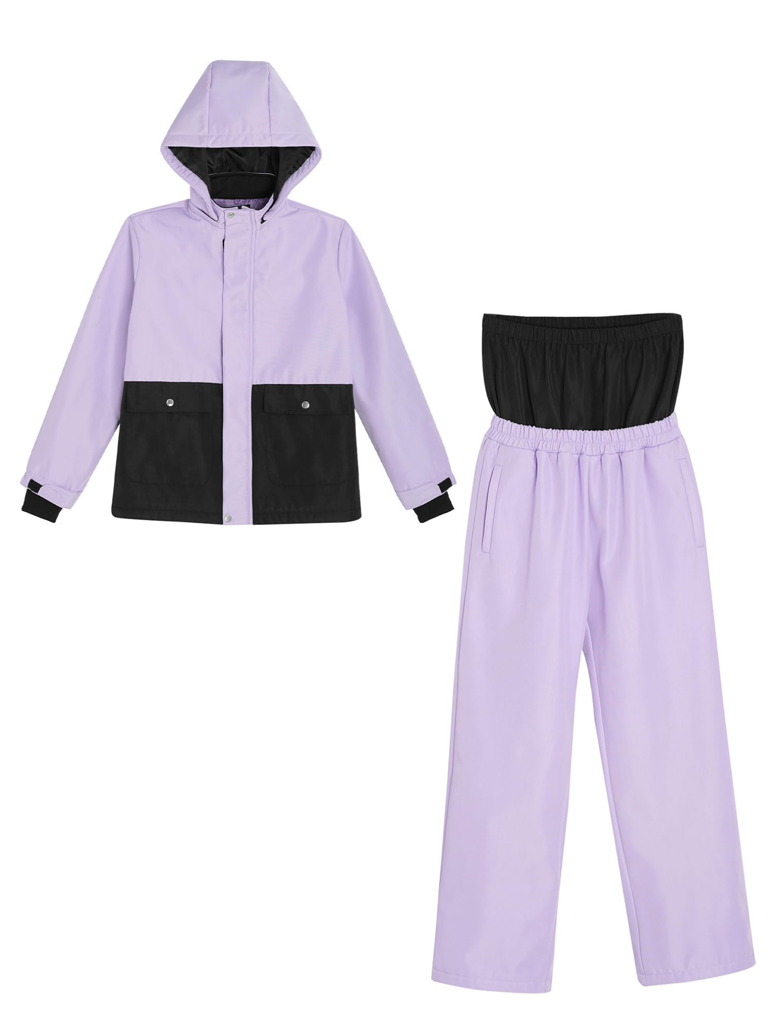 ranrann Ensemble de Ski Enfant Fille Garçon Manteau à Capuche Coupe-Vent avec Pantalon de Ski Neige Chaud Ensembles de Neige Sport Plein Air Violet clair 9-10 ans