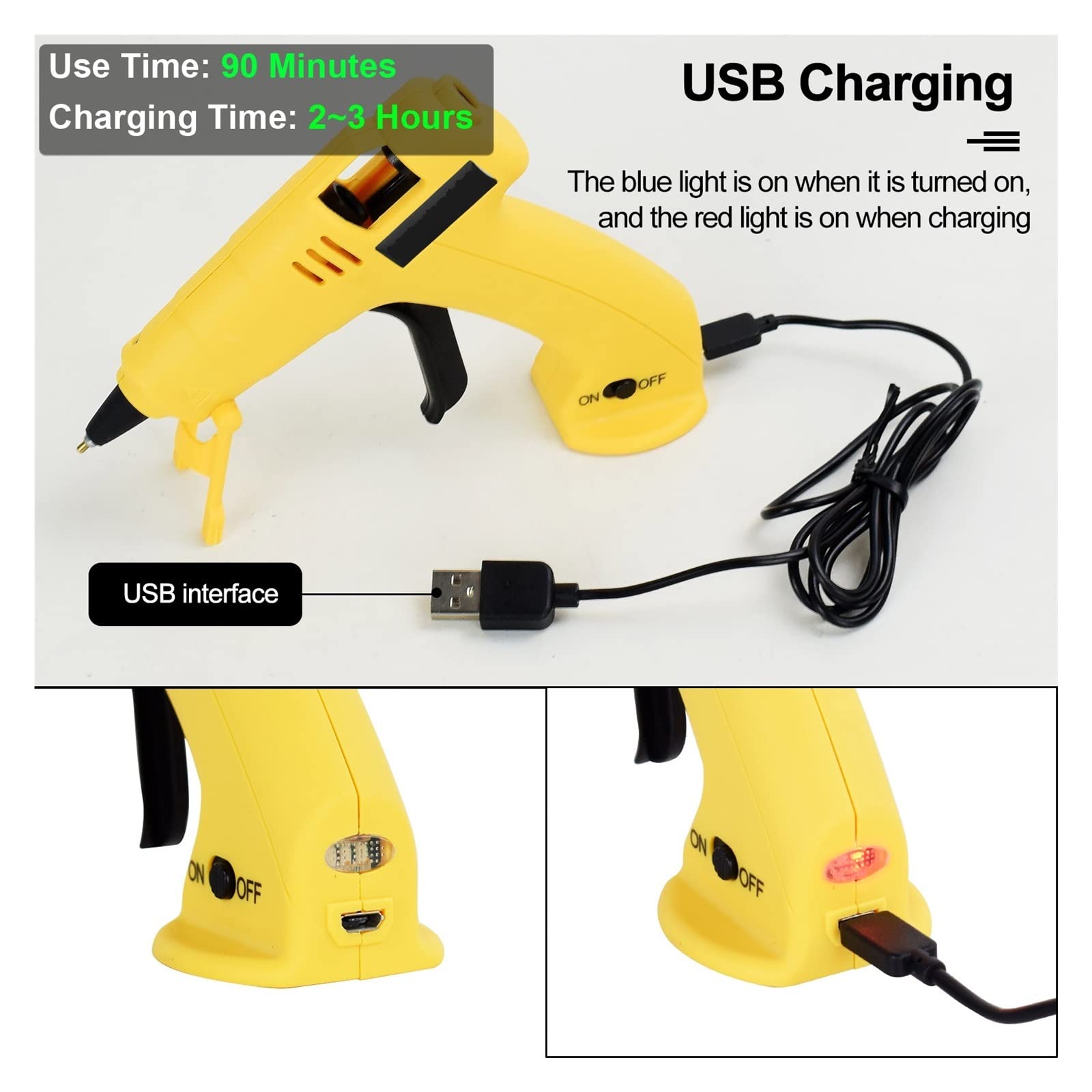 USB Ładowanie Bezprzewodowy Pistolet Do Klejenia Z 100 Szt. 7mm Kleje W Sztyfcie DC Mini Gluegun Przeszczep Narzędzie Majsterkowania Szkoły Domowej Szybkie Niezawodne Klejenie(N-220AY-20PC)