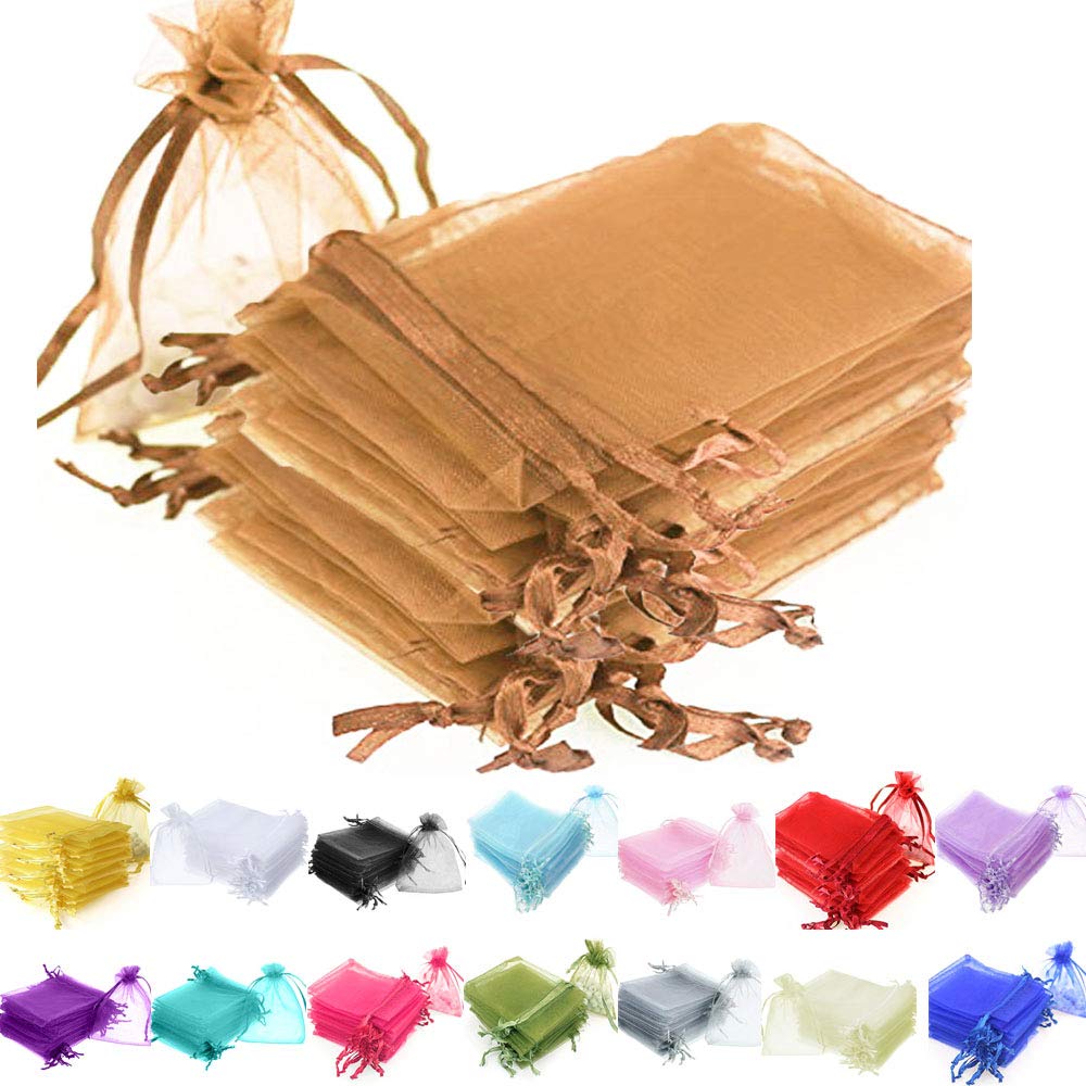 Time to Sparkle 50 Pieces Pouches Organza Gift Bags Oragnza Wedding Favour Bags Jewellery Packing (Chocolate, 10x15cm)