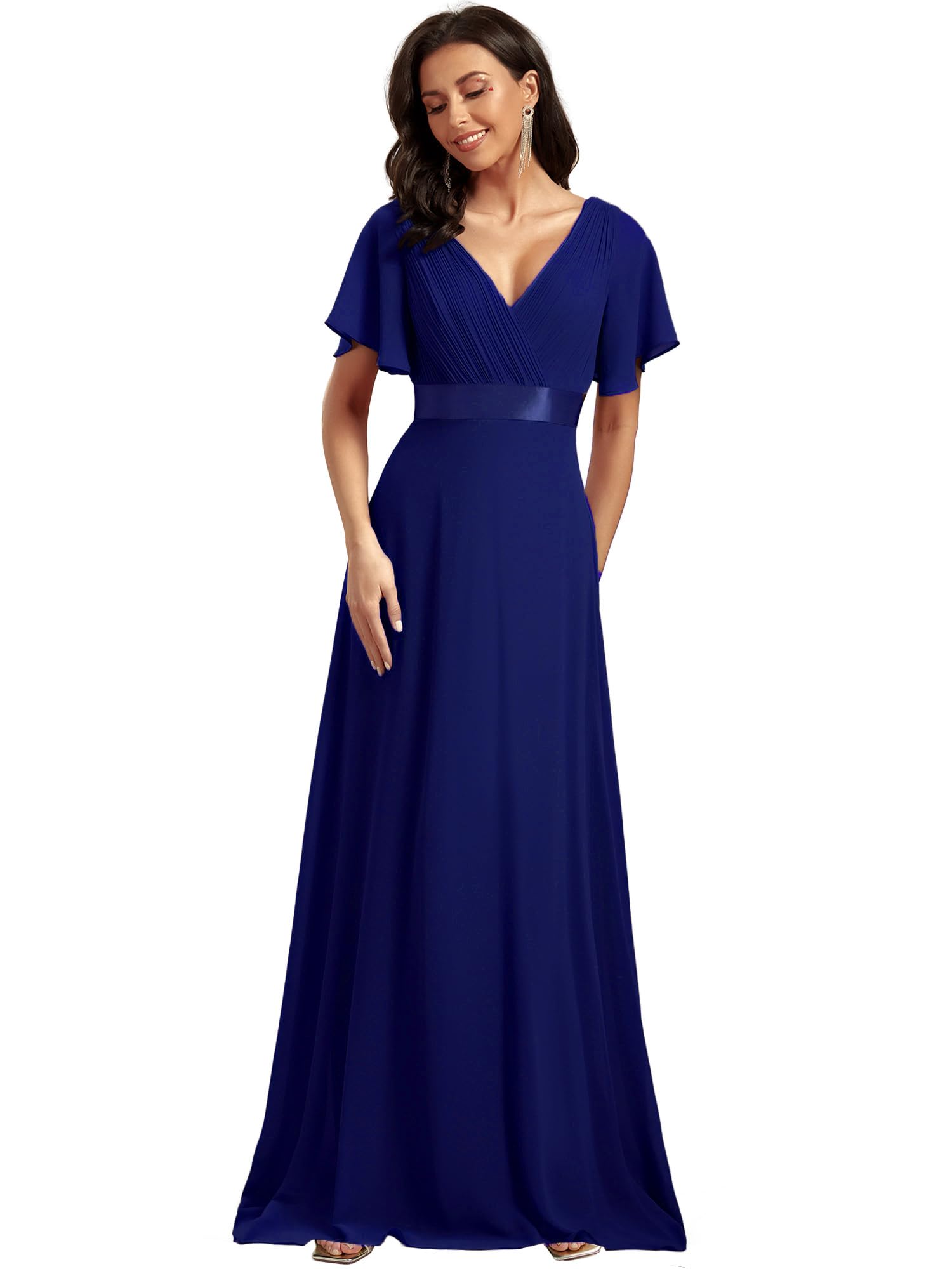 Ever-Pretty Women's Formal Mother of Bride Dresses Short Sleeve Chiffon Empire Waist Floor Length Bridesmaid Dress 09890