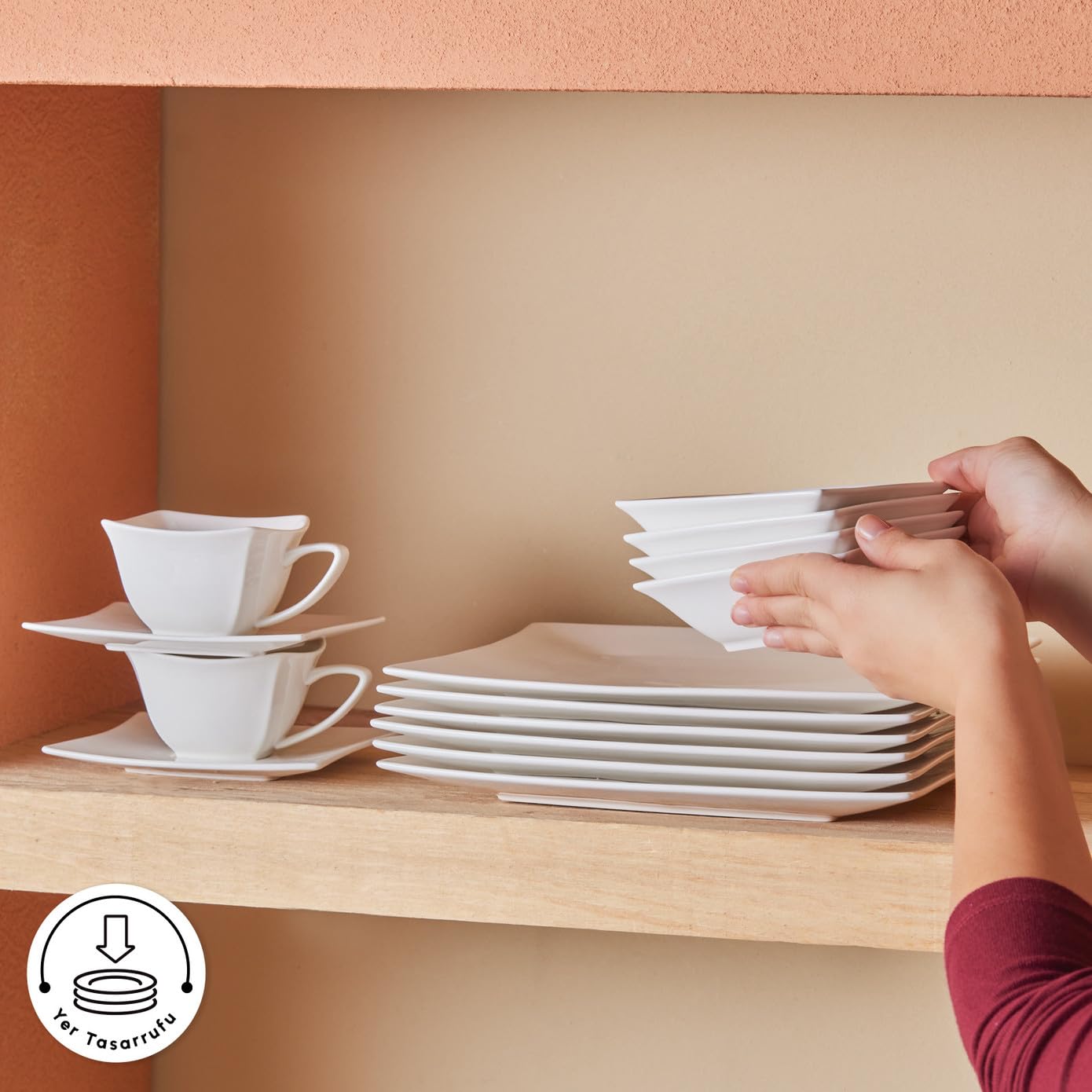 Karaca Perfect White - Set di 32 stoviglie in porcellana per 6 persone, servizio combinato con 6 piatti piani, 6 tazzine da caffè, 6 piattini, 6 cucchiaini da caffè, 2 ciotole, 4 ciotole, 1 saliera, 1