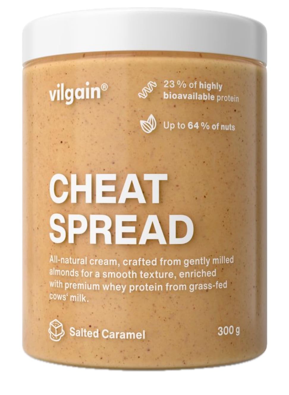 Vilgain Cheat Spread 300 g - 100% natural, high protein, creamy, palm oil free, gluten free, no added sugar, desserts & fitness lifestyle (300g, Chocolate bar with hazelnut cream)