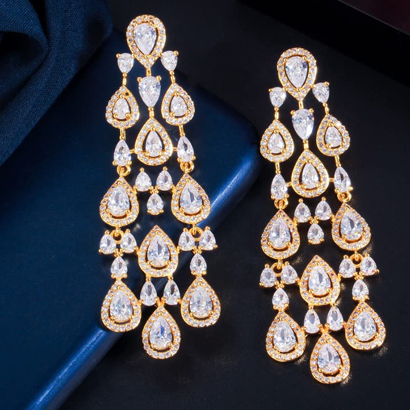 14K Gold Natural Crystal Chandelier Earrings for Women,Dainty Moissanite Tassel Style Long Drop Earrings,Luxury Jewelry Gift for Her4