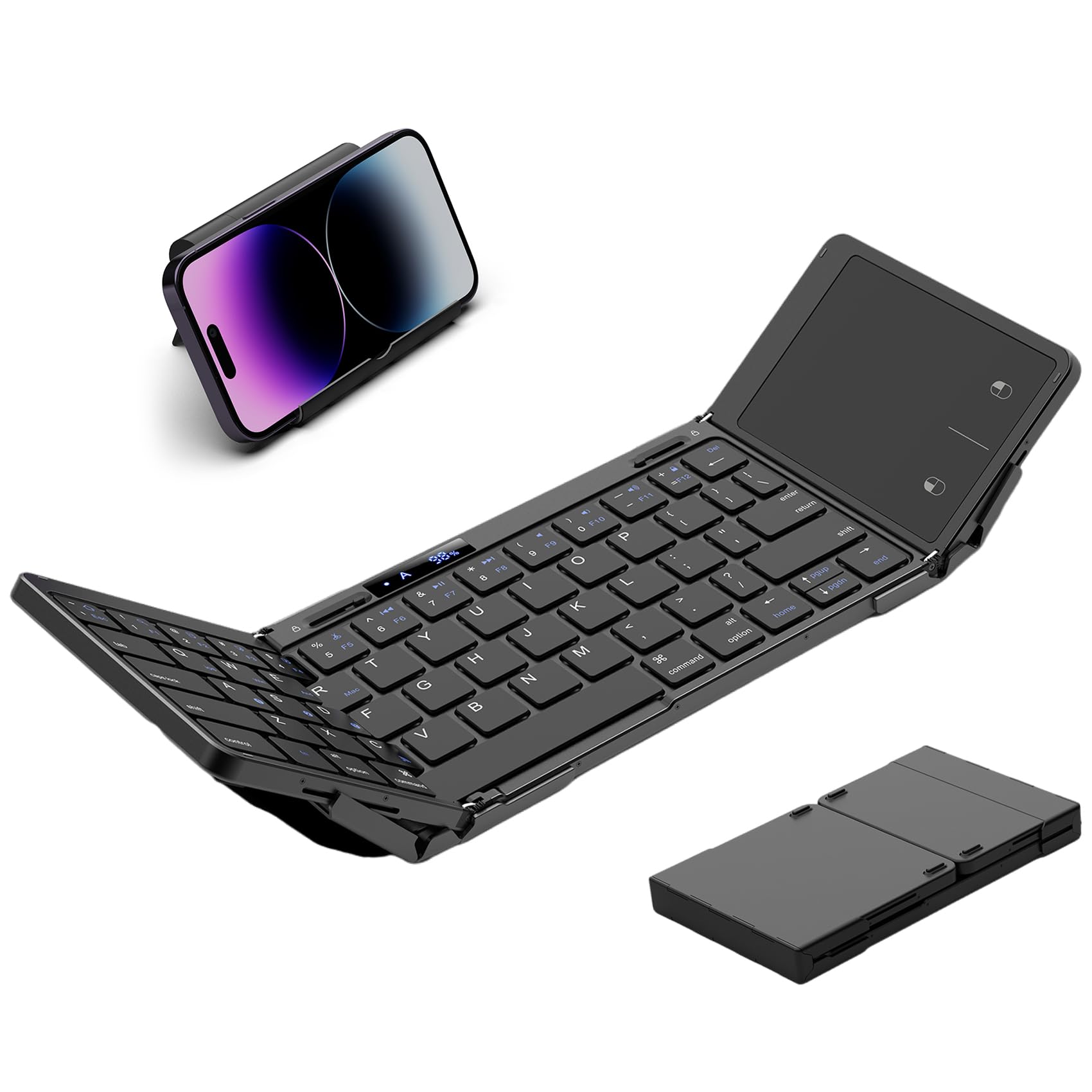 Eelexa Foldable Travel Key Board Wireless Portable Folding Keyboard with Touchpad, Lock Hinge Battery Level Display, Bluetooth Keyboard for ipad